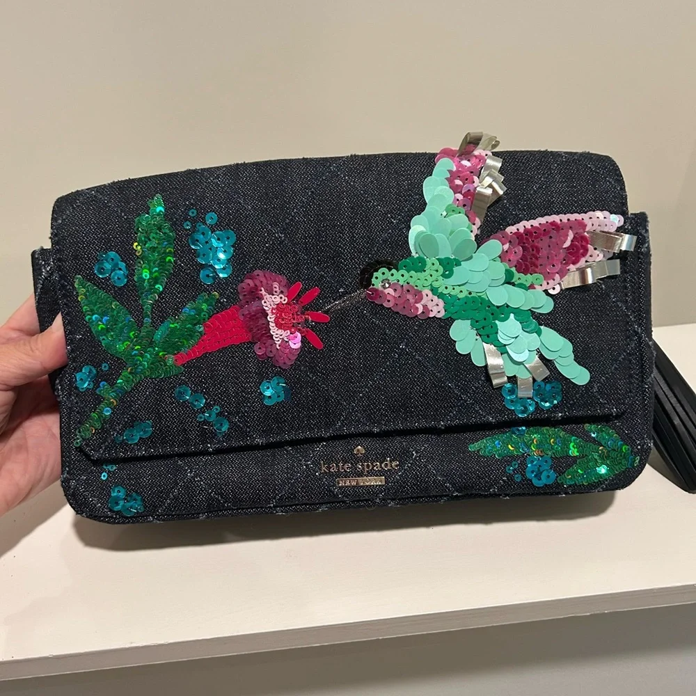 Rare hard to find Kate Spade Black Quilted Bag with Floral Sequins - Picture 3 of 16